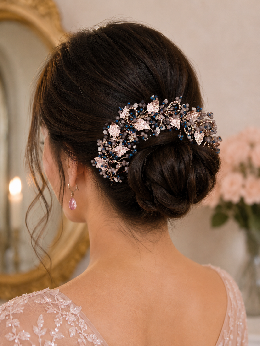 Elegant Leaf & Bead Hair Bun Accessory
