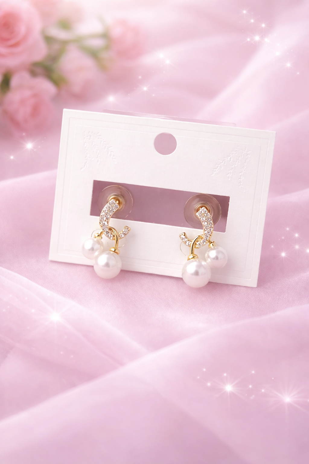 Triple Pearl Cluster Drop Earrings