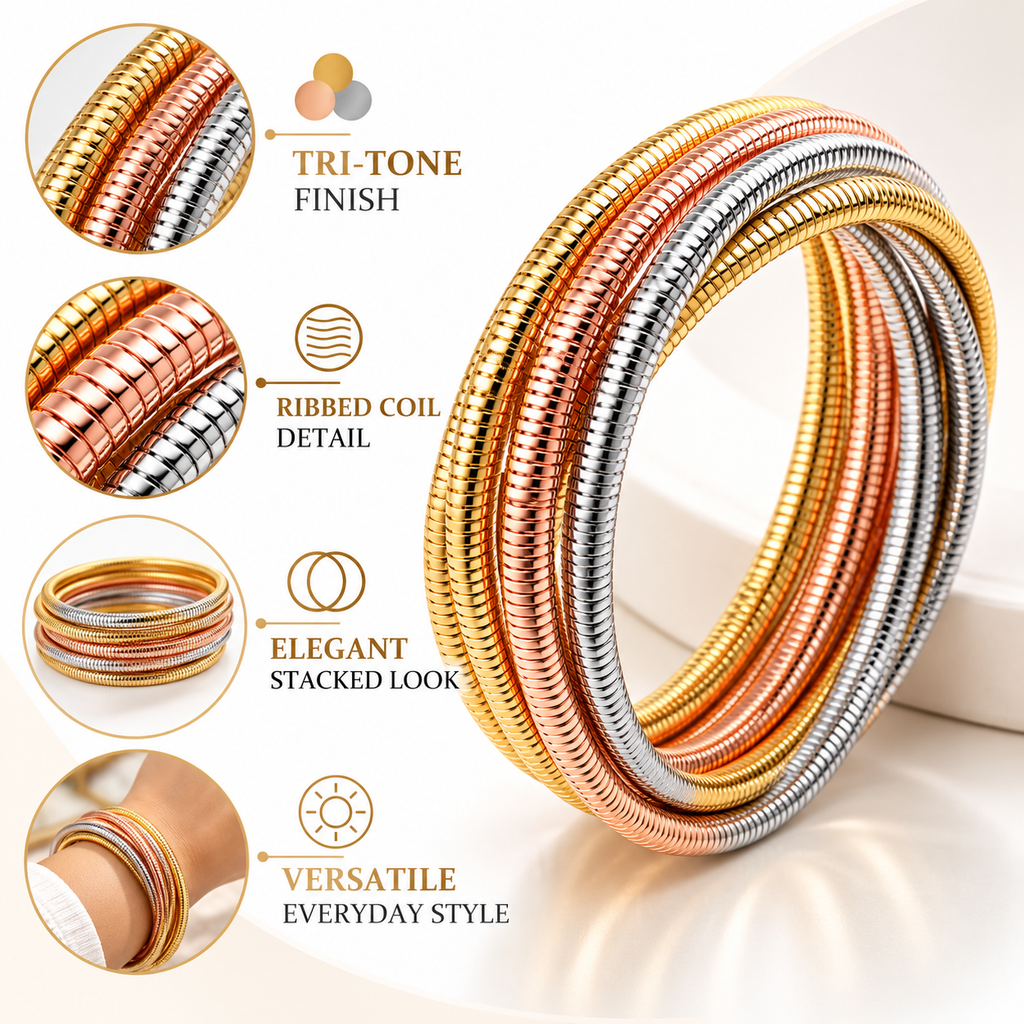 Tri-Tone Textured Stacking Bangles