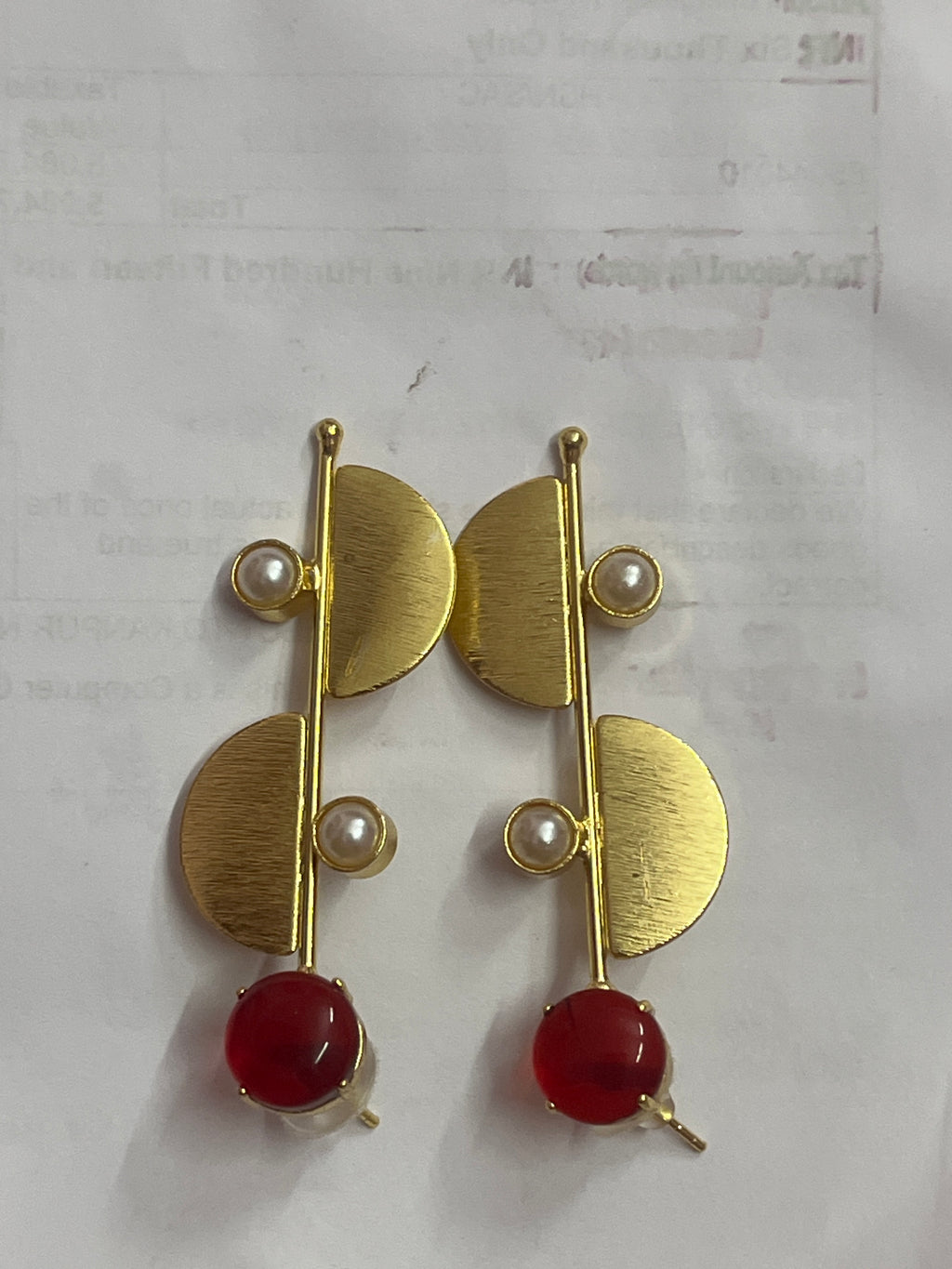 Modern Geometric Earrings with Green Stones & Pearls