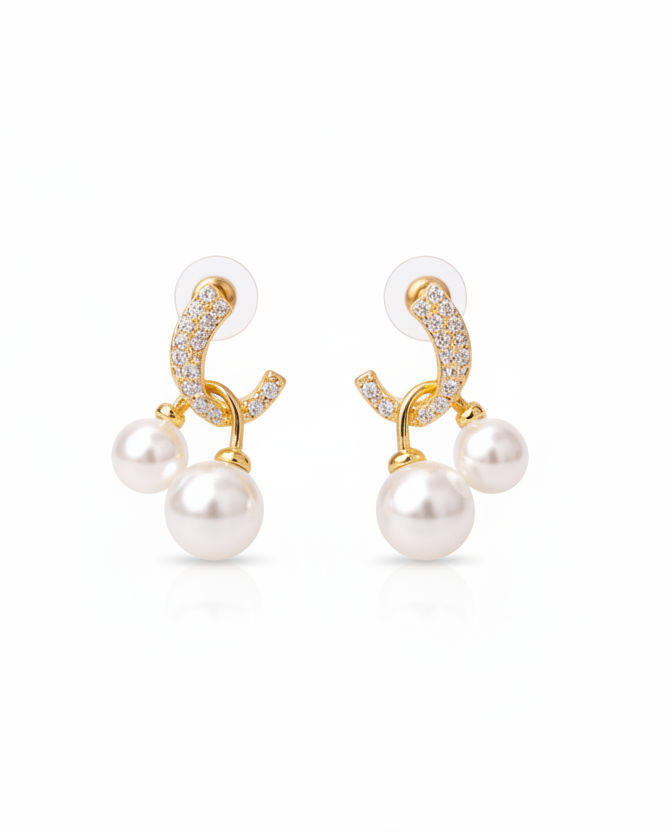 Triple Pearl Cluster Drop Earrings