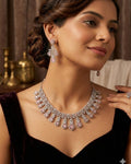 Rose Gold American Diamond Teardrop Necklace Set with Chandelier Earrings