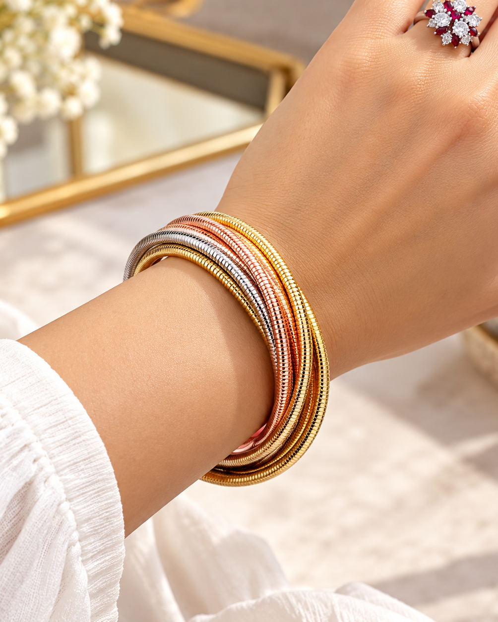 Tri-Tone Textured Stacking Bangles