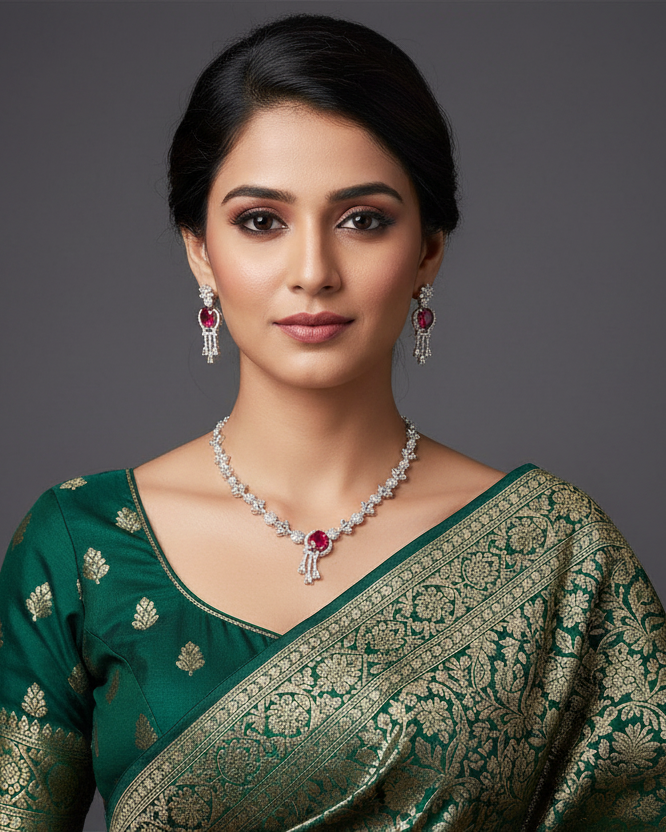 American Diamond necklace set with Indian attire