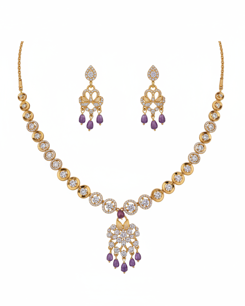 Amethyst AD Necklace & Earring Set