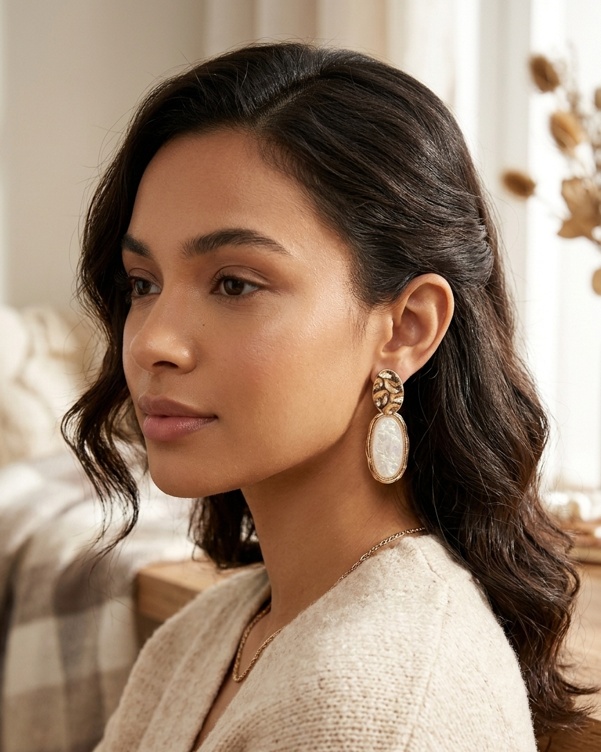 Gold Hammered Drop Earrings