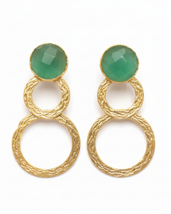 Enhanced Green Aventurine Circle Earrings