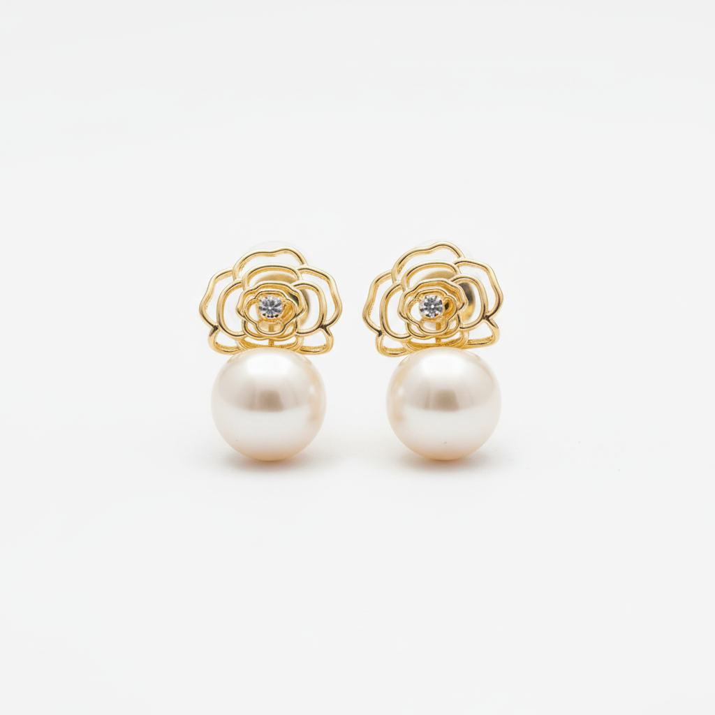 Enhanced Pearl Rose Earrings