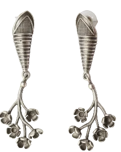 Vintage Floral Bell Drop Earrings with Textured Cone Design