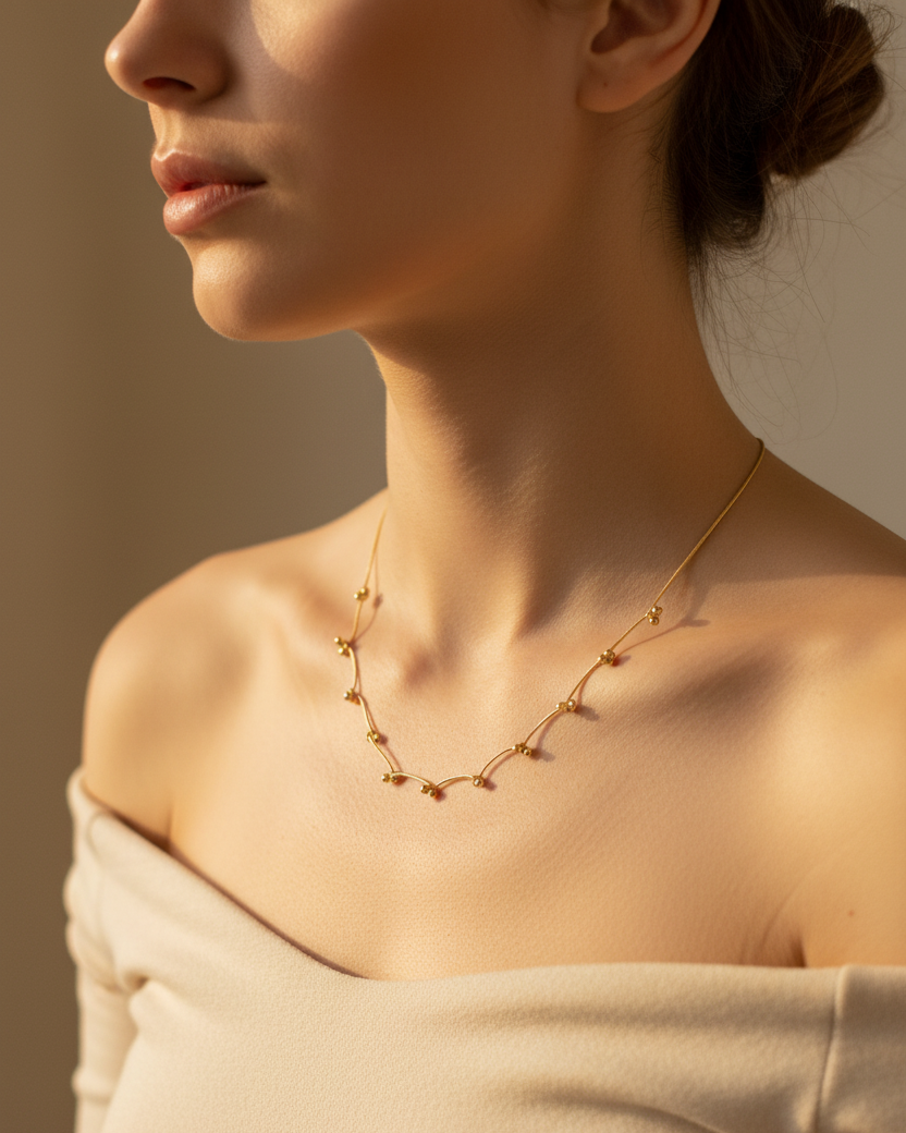 Gold Ball Bead Wire Necklace - Lifestyle