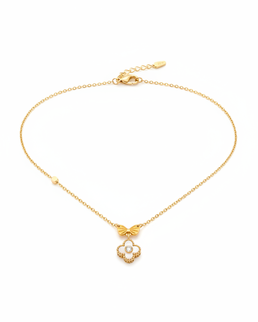 Gold Bow & Clover Pendant Necklace - Clasp Only