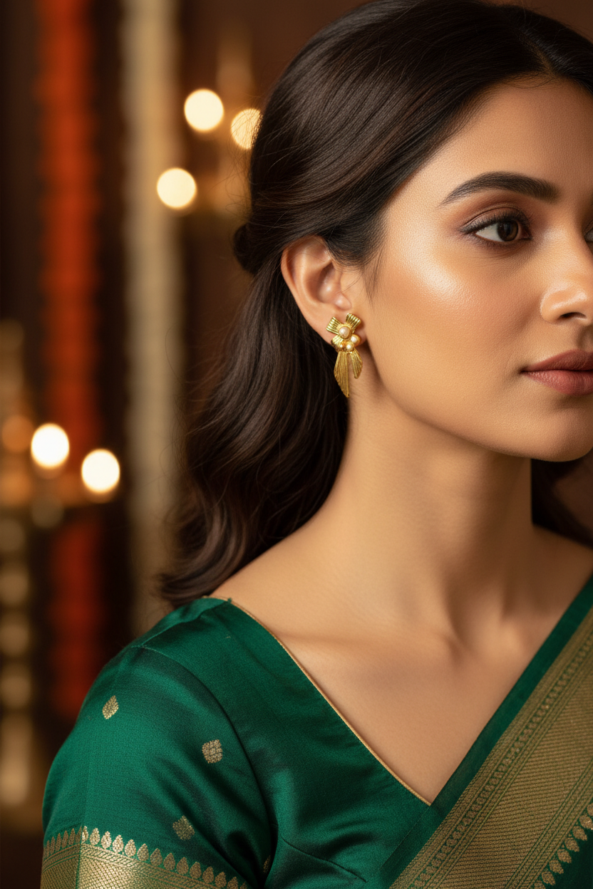 Gold Bow Pearl Earrings Lifestyle