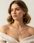 Gold Geometric Pearl Aqua Set - Shorter Chain Lifestyle