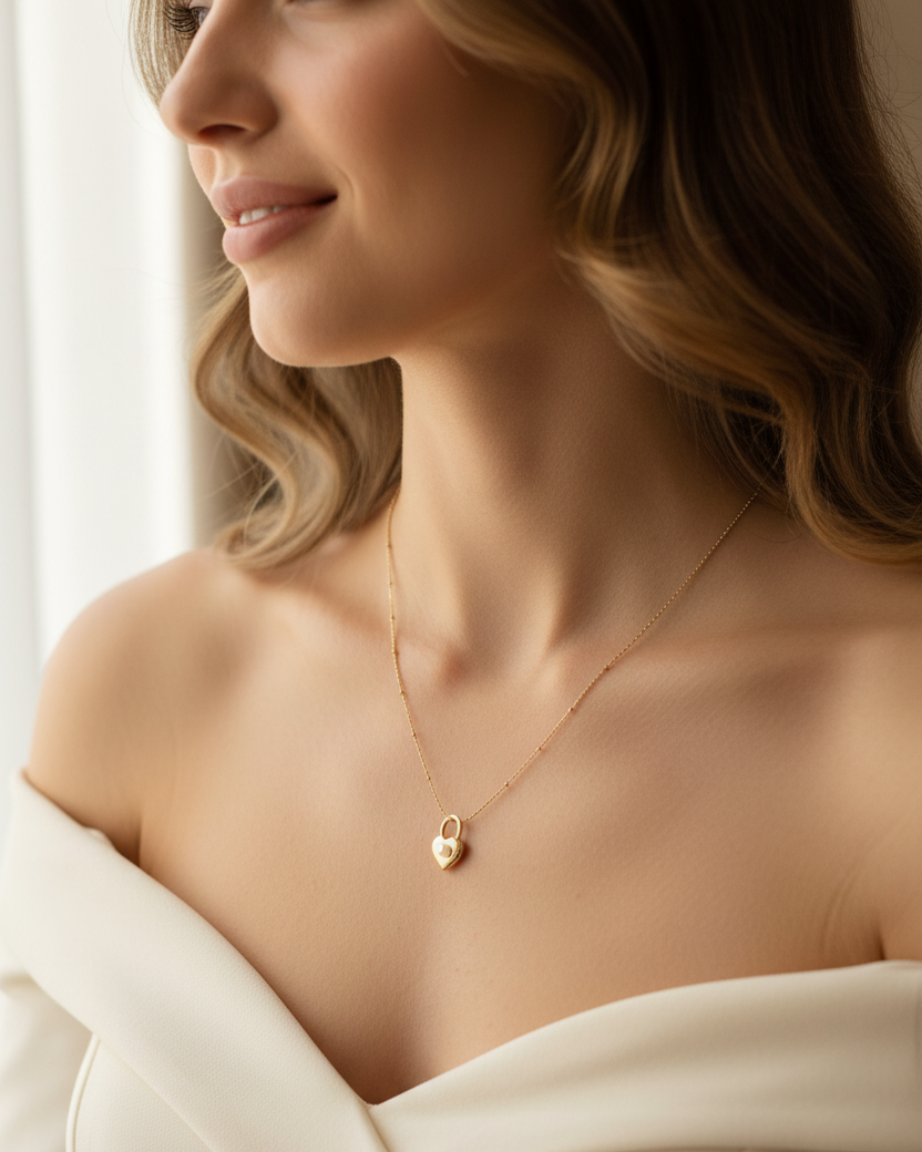 Gold Heart Locket Satellite Chain Necklace - Lifestyle