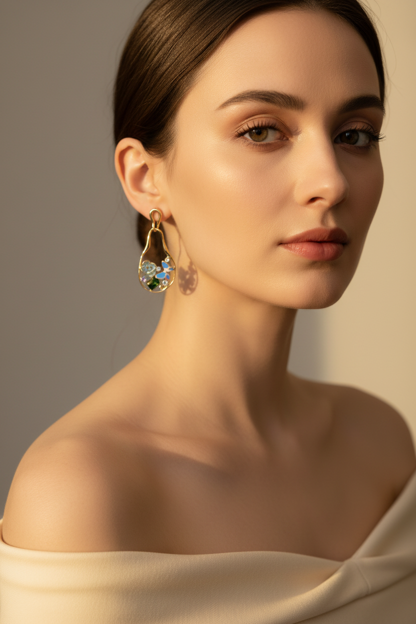 Gold Mixed Gemstone Teardrop Earrings - Lifestyle