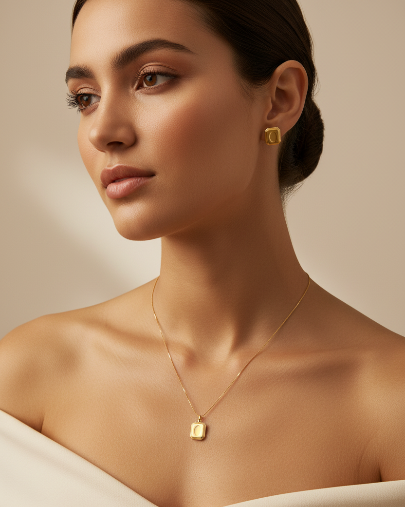 Gold Rectangular Pendant Set - Lifestyle