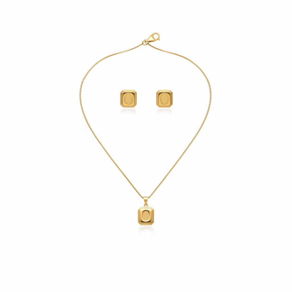 Gold Rectangular Pendant Set - White Background No Box
