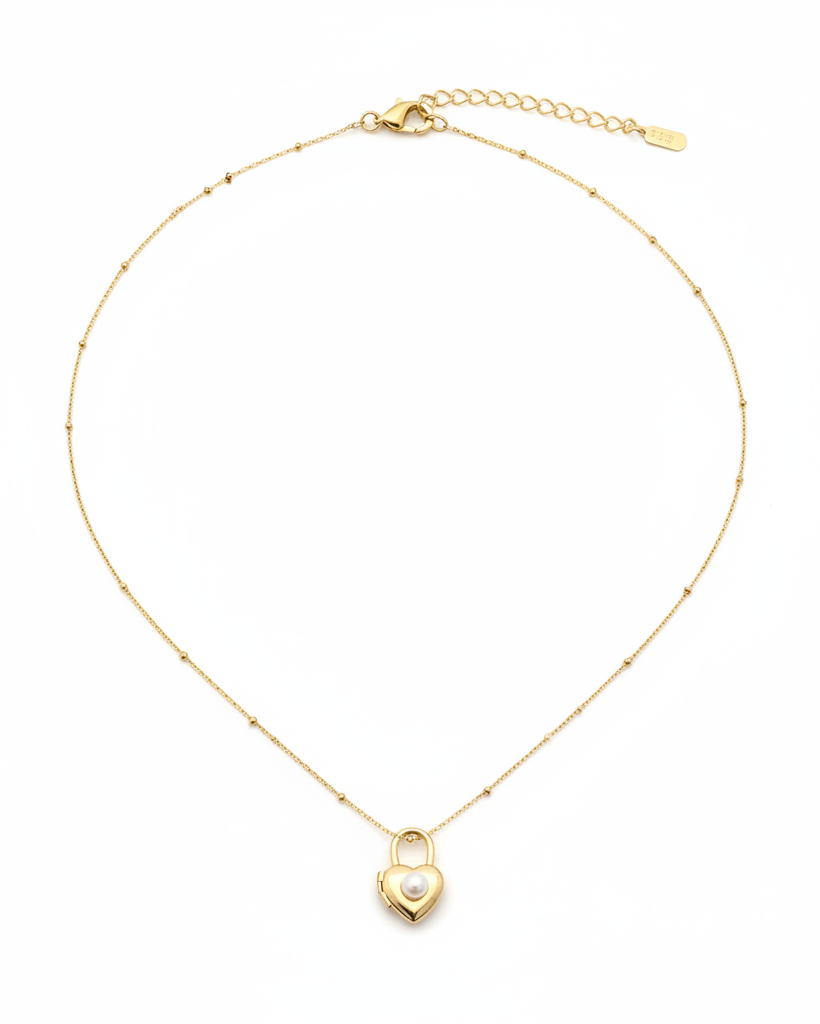 Gold Satellite Chain Heart Locket Necklace - Enhanced with Clasp