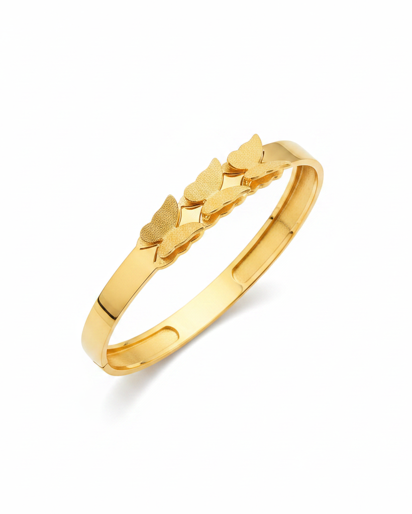 Gold Scale Bangle with Three Butterflies