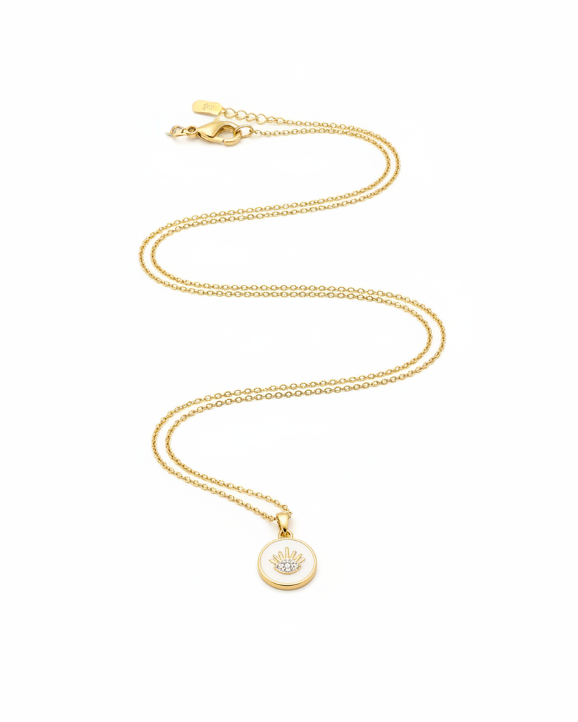 Gold Sunburst Coin Pendant Necklace with Clasp