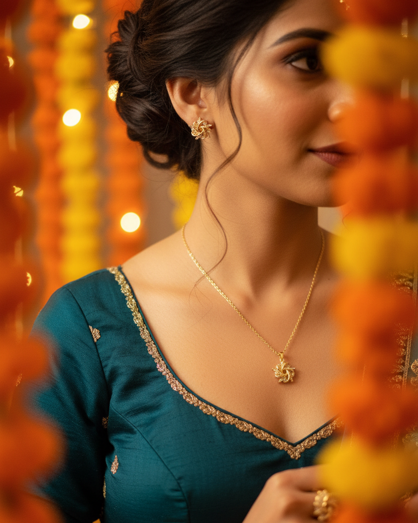 Gold Swirl Floral Jewellery Set Lifestyle 3