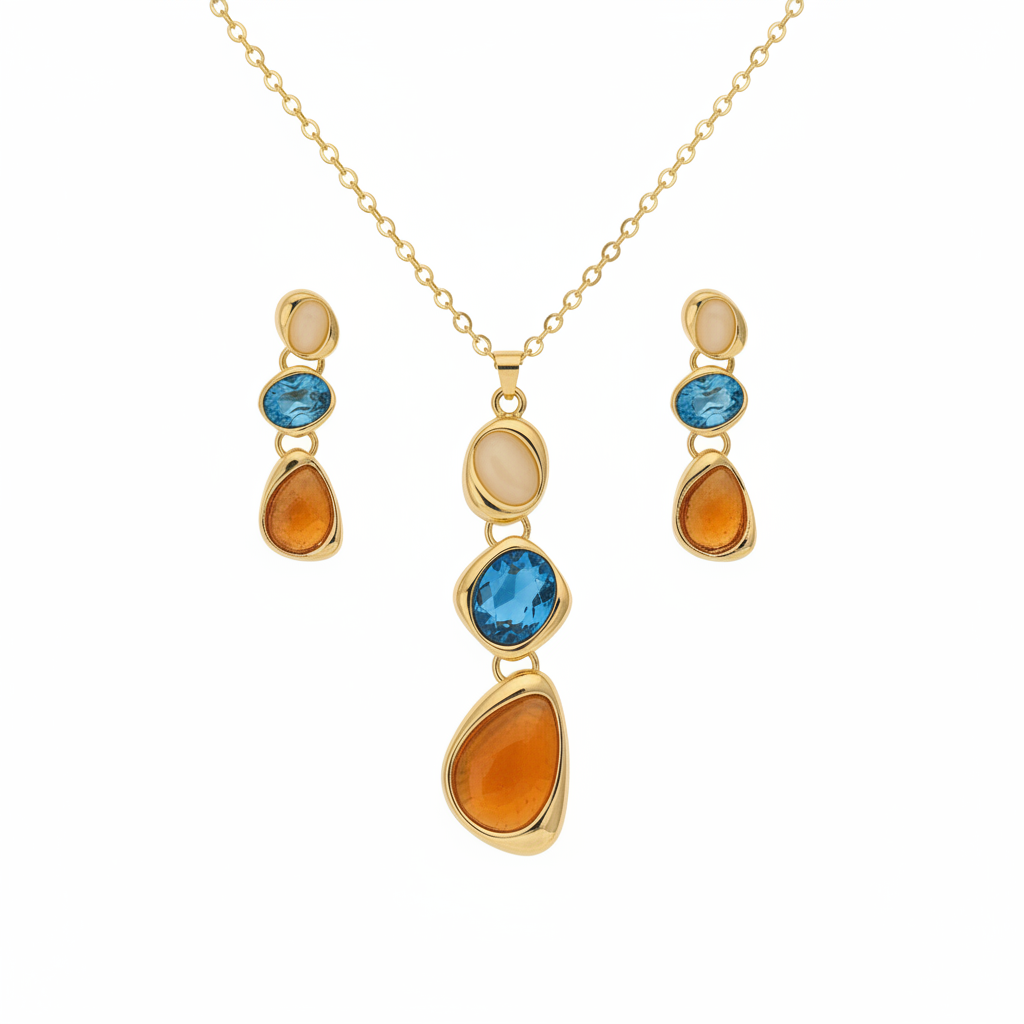 Gold Triple Stone Set - Exact Design White Background