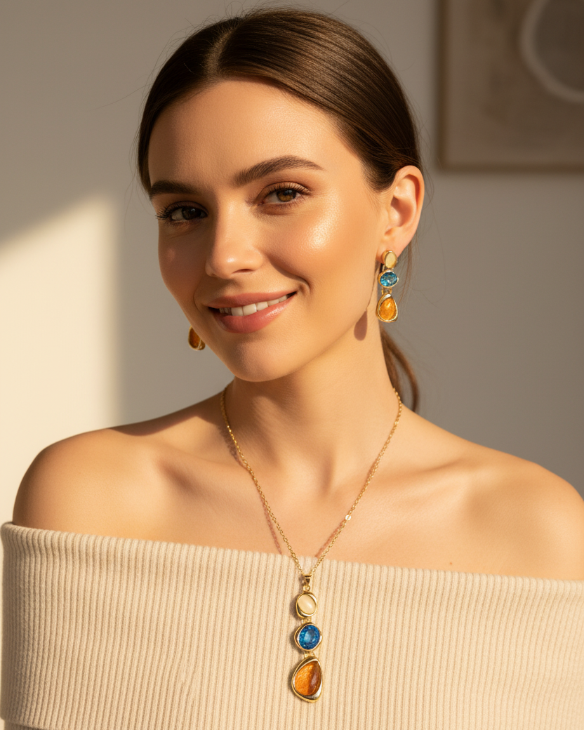 Gold Triple Stone Set - Light Lifestyle