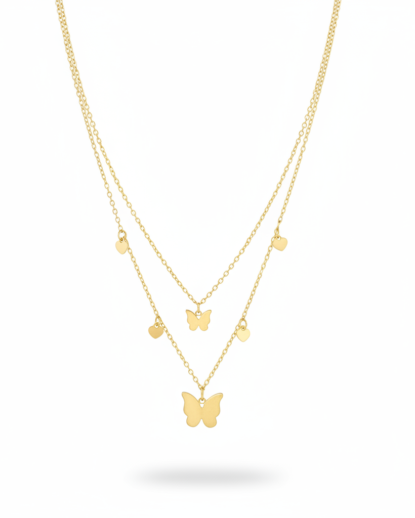 Golden Butterfly Two-Layer Chain Necklace