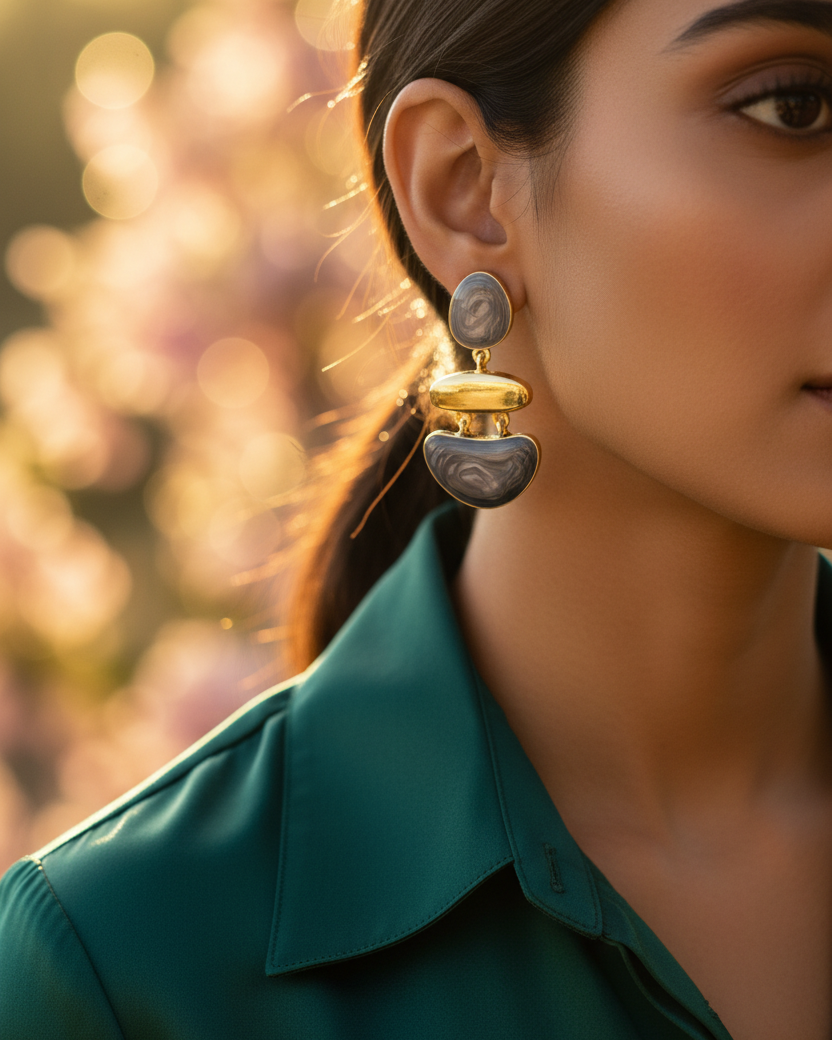 Grey Enamel Drop Earrings Lifestyle