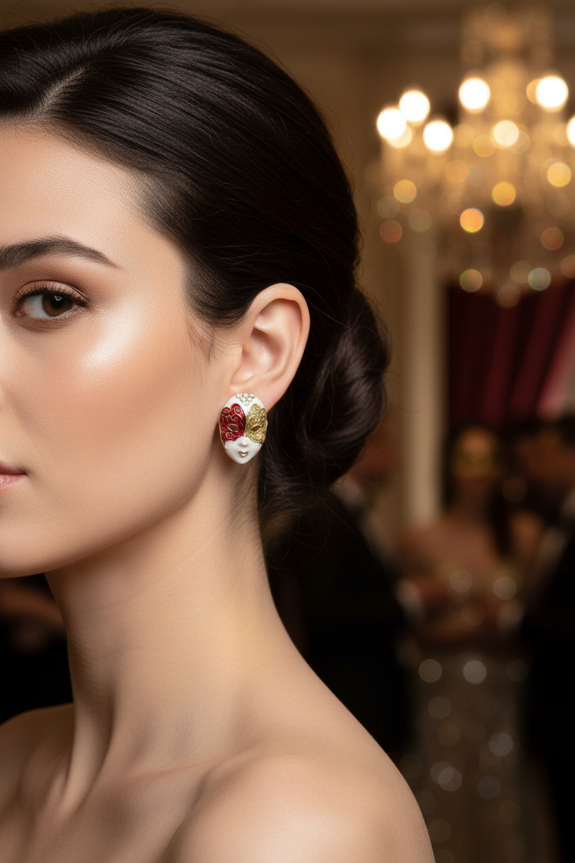 Venetian Masquerade Face Stud Earrings
