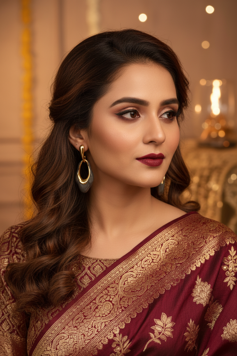 Noir Luxe Drop Earrings – Gold & Dark Enamel Organic Pendant