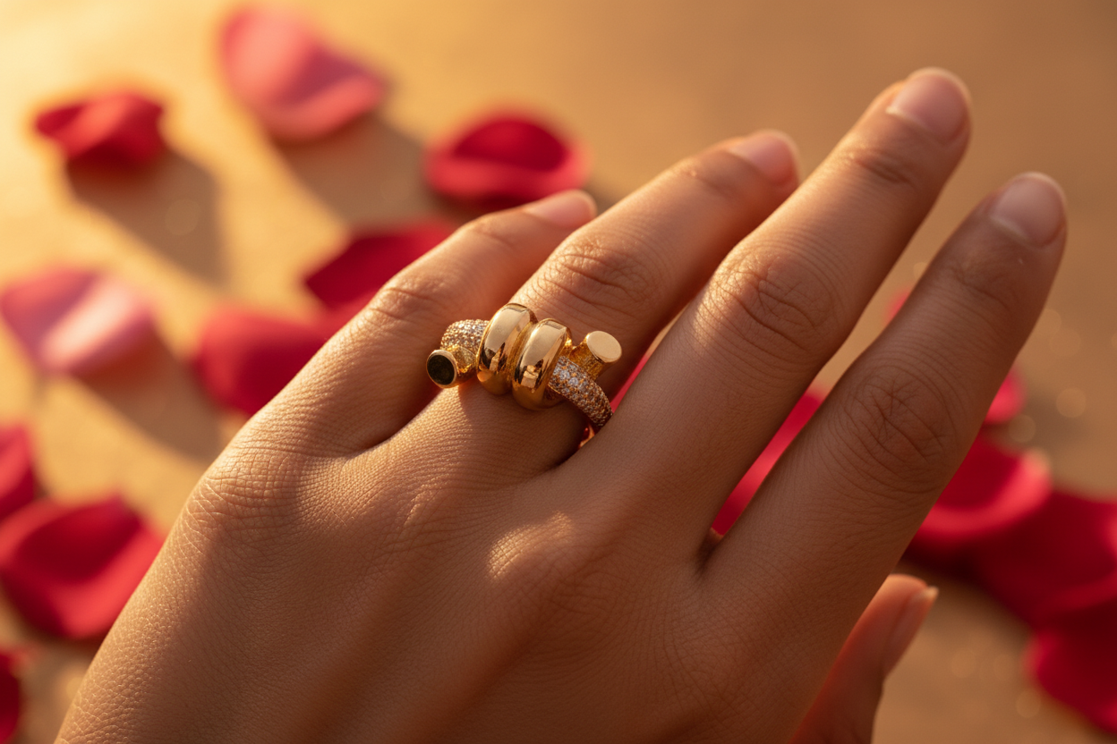 Gold Spiral Coil American Diamond Ring