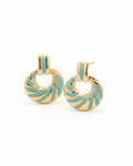 Turquoise Swirl Enamel Hoop Drop Earrings