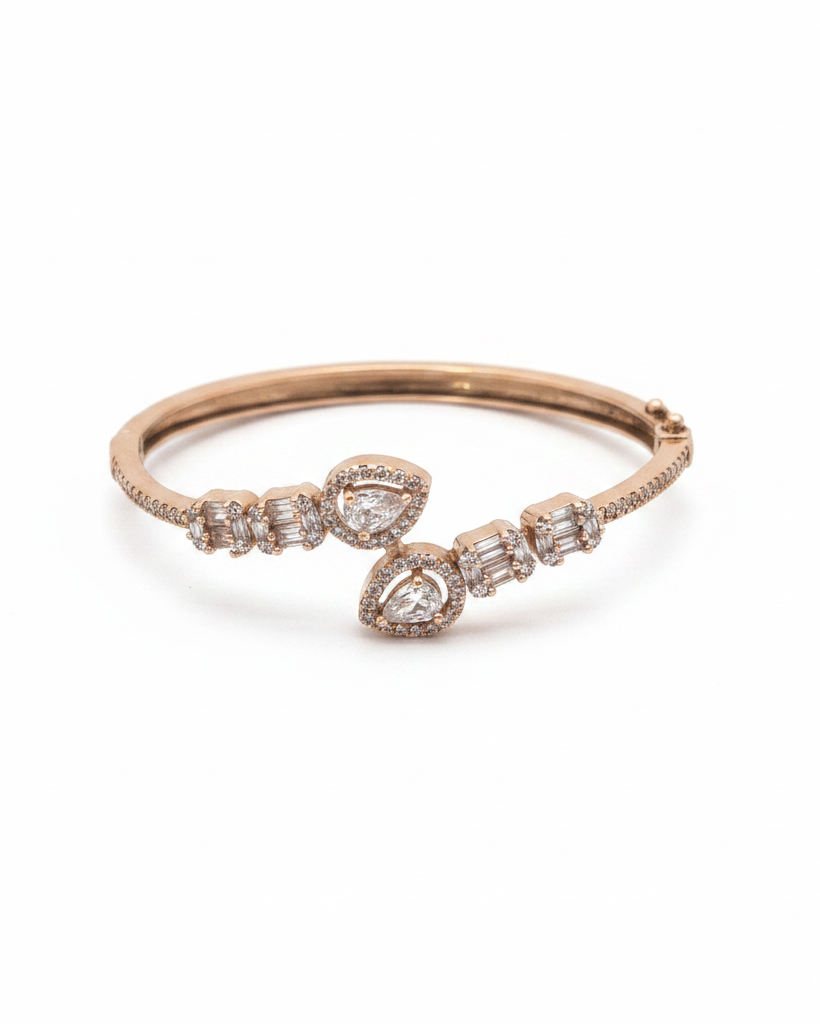 Rose Gold American Diamond Double Heart Bangle Bracelet