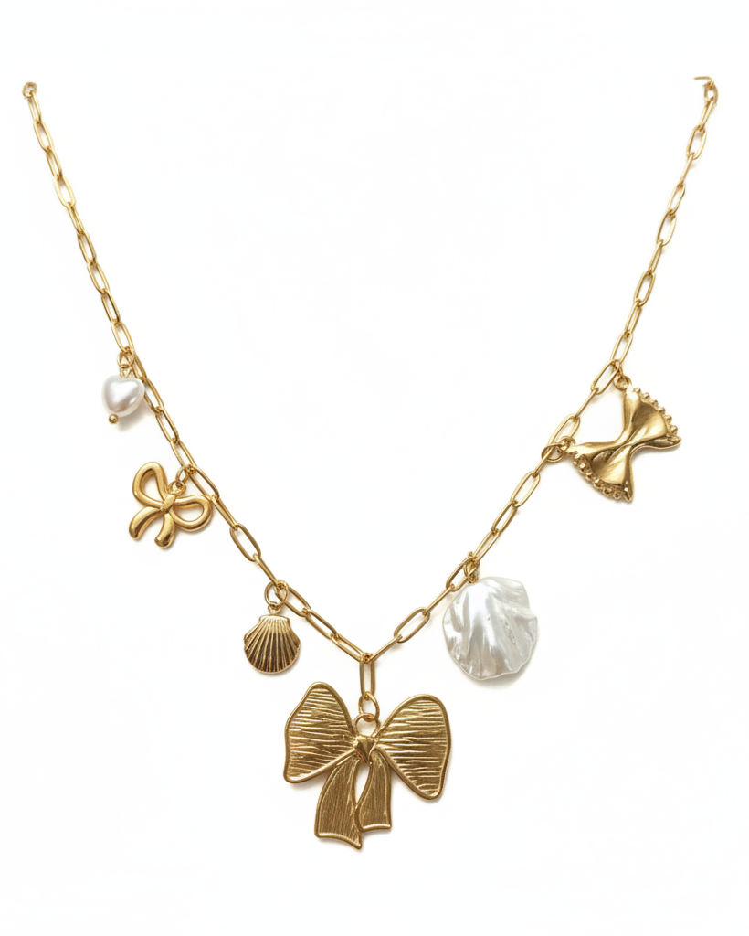 Bow & Pearl Charm Necklace