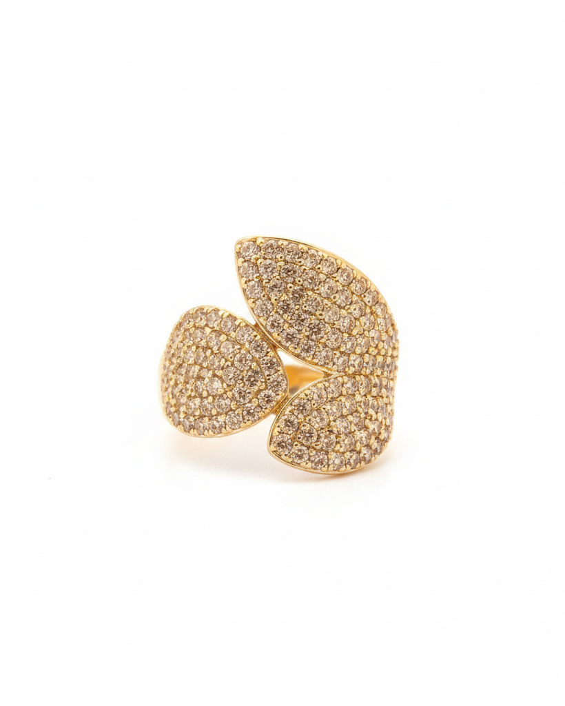 Triple Petal Pave Statement Ring | Gold Cocktail Ring