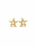 Gold Starfish Pearl Stud Earrings - Enhanced