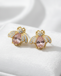 Golden Bee Morganite Crystal Stud Earrings | American Diamond Pavé