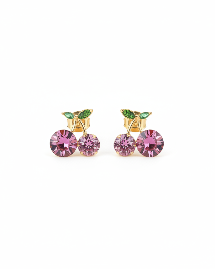 Cherry Blossom Crystal Stud Earrings | Pink American Diamond