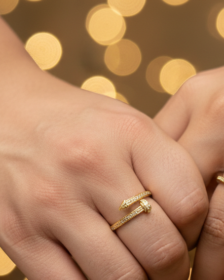 Gold Nail Design Ring Set with American Diamond