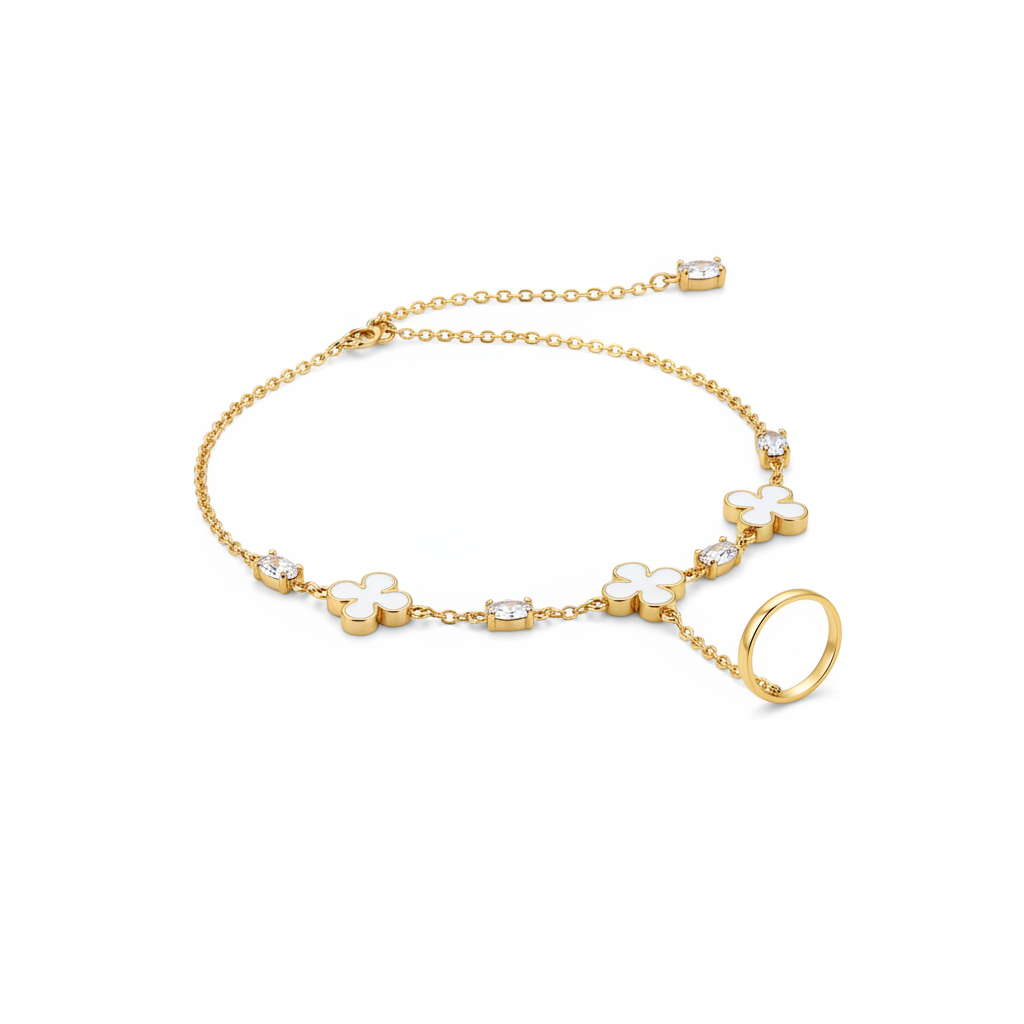 Gold Flower Charm Barefoot Anklet on white background