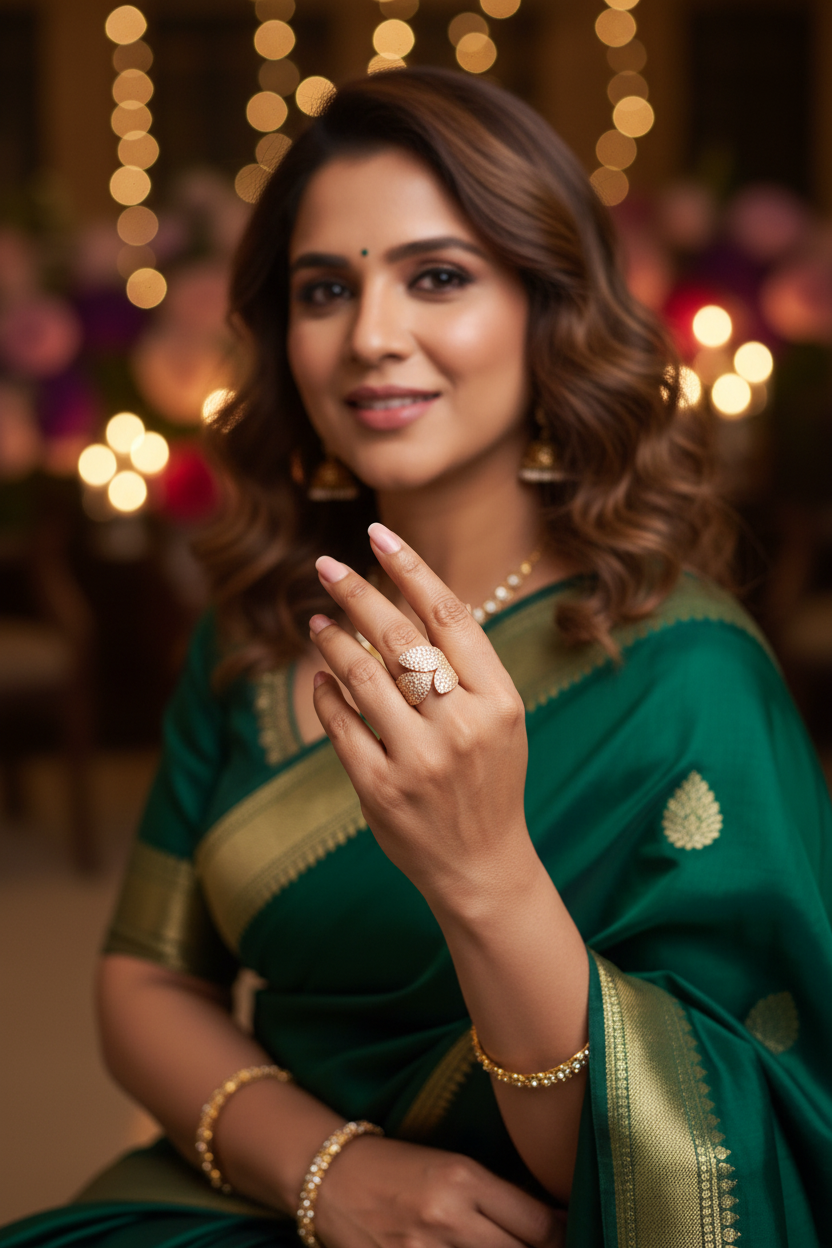 Triple Petal Pave Statement Ring | Gold Cocktail Ring