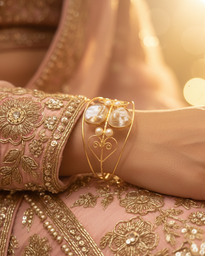 Gold Filigree Pearl Cuff Bracelet