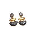 Grey enamel gold-tone tiered drop earrings on white background