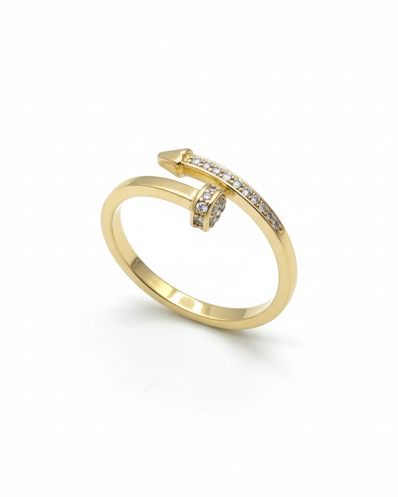 Gold Nail Design Ring Set with American Diamond