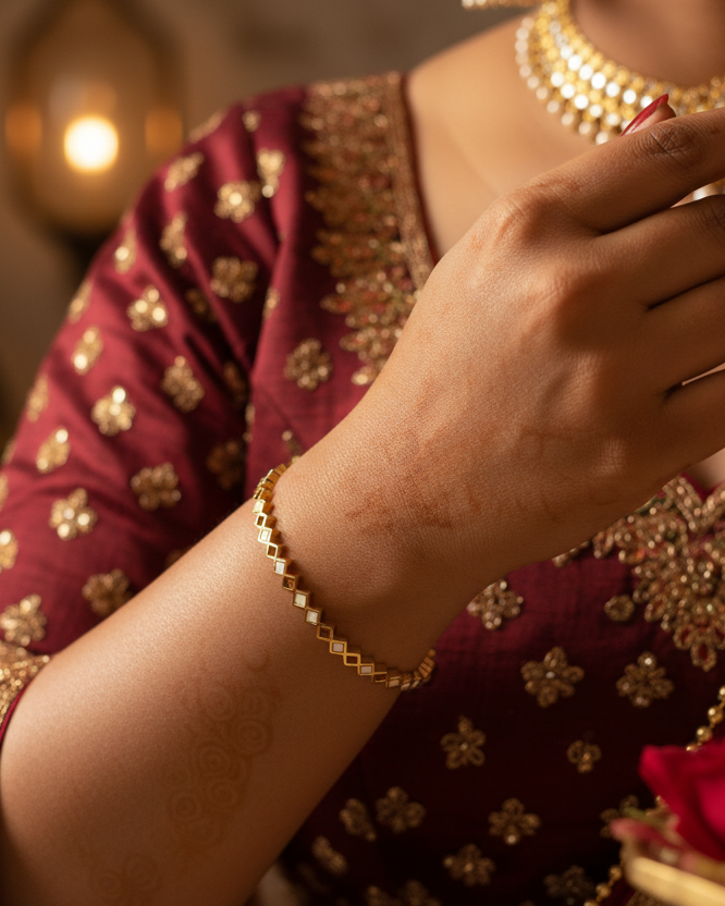Gold Geometric Diamond Link Bracelet lifestyle shot