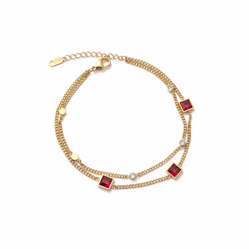 Double Layer Ruby Charm Anklet on white background