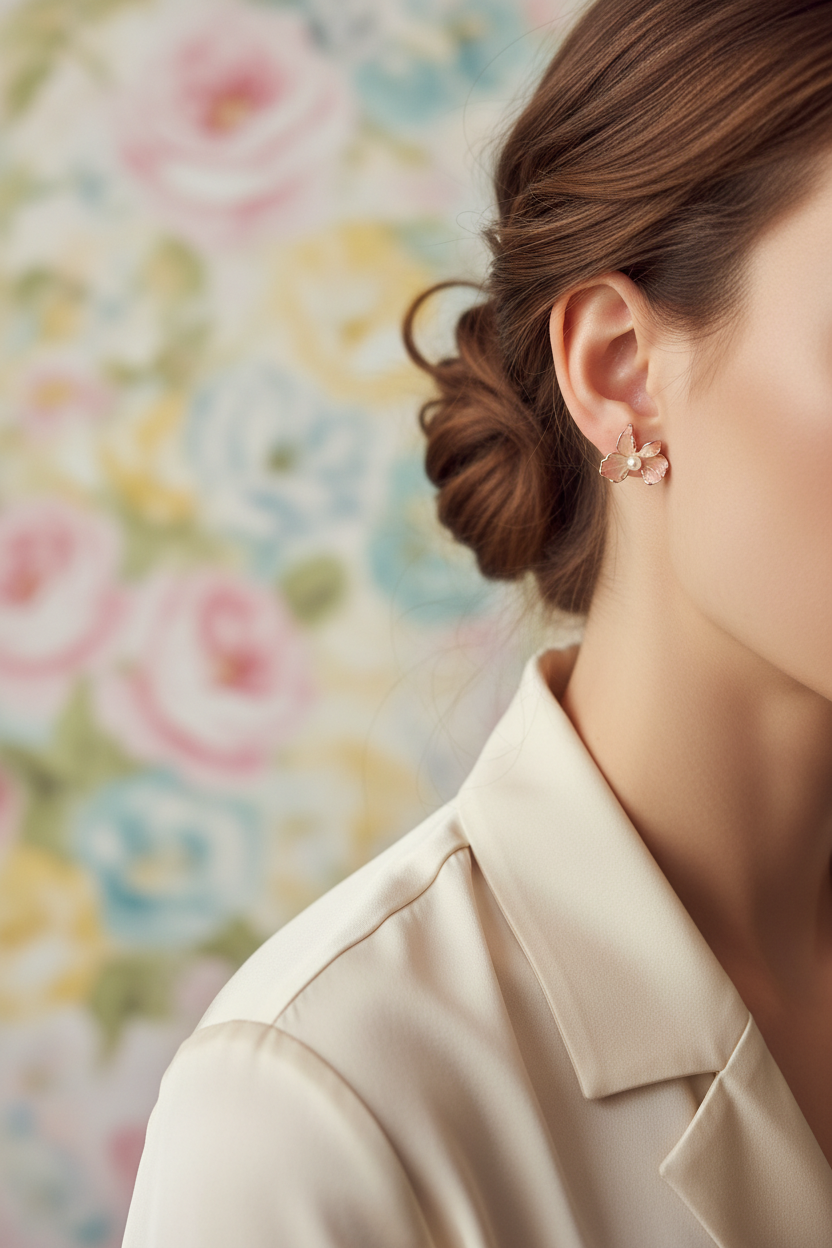 Blush Petal Pearl Stud Earrings