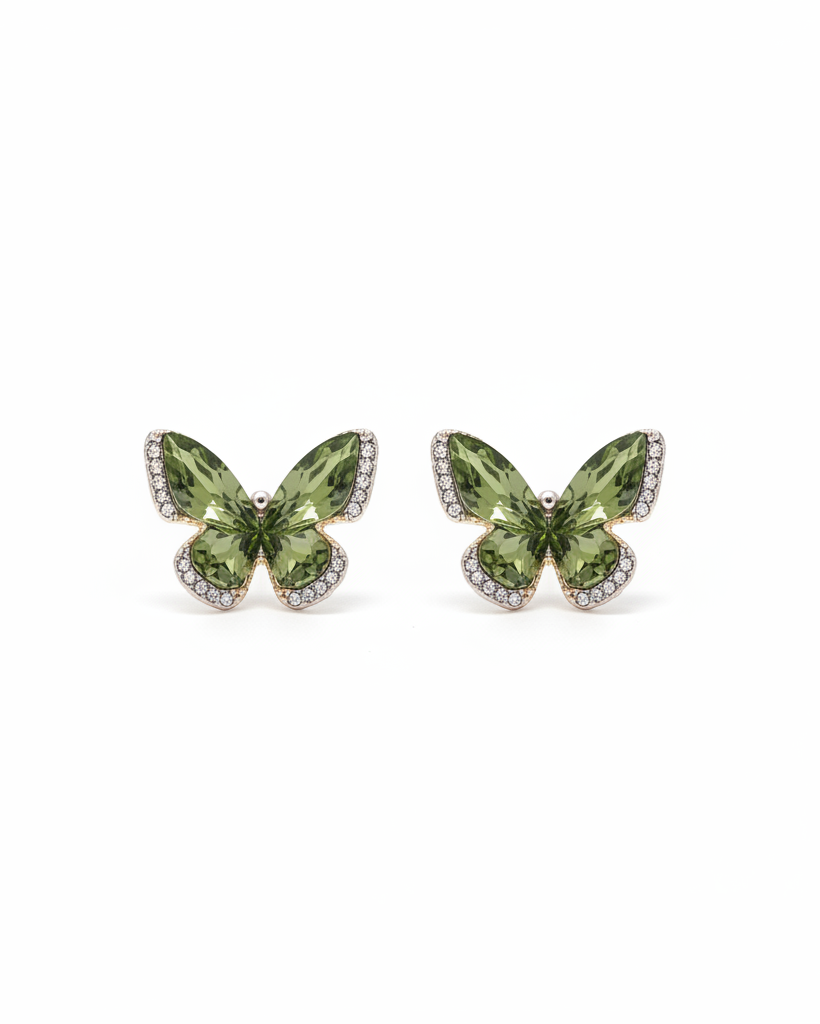 Green Crystal Butterfly Stud Earrings