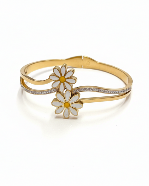Daisy flower diamond cuff bracelet on white background